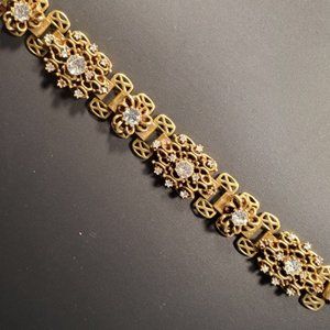 VINTAGE (1940's ?) Luxe Rhinestone and Gold Tone Filigree  Bracelet